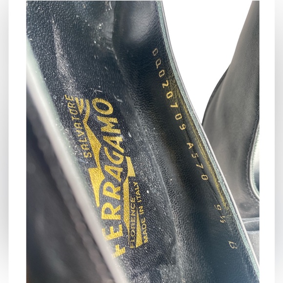 Salvatore Ferragamo Bow Leather Black Womens High Heels Pumps 8.5 8 1/2 9.5 toe - Picture 7 of 10